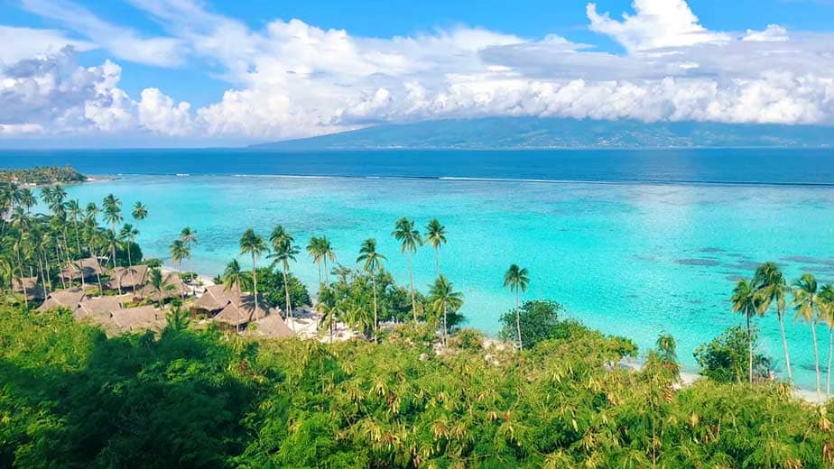 Moorea island with blue waters of the Pacific Ocean
