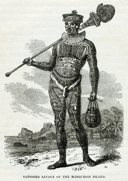 Marquesas Islands, tattooed male, painting 1850